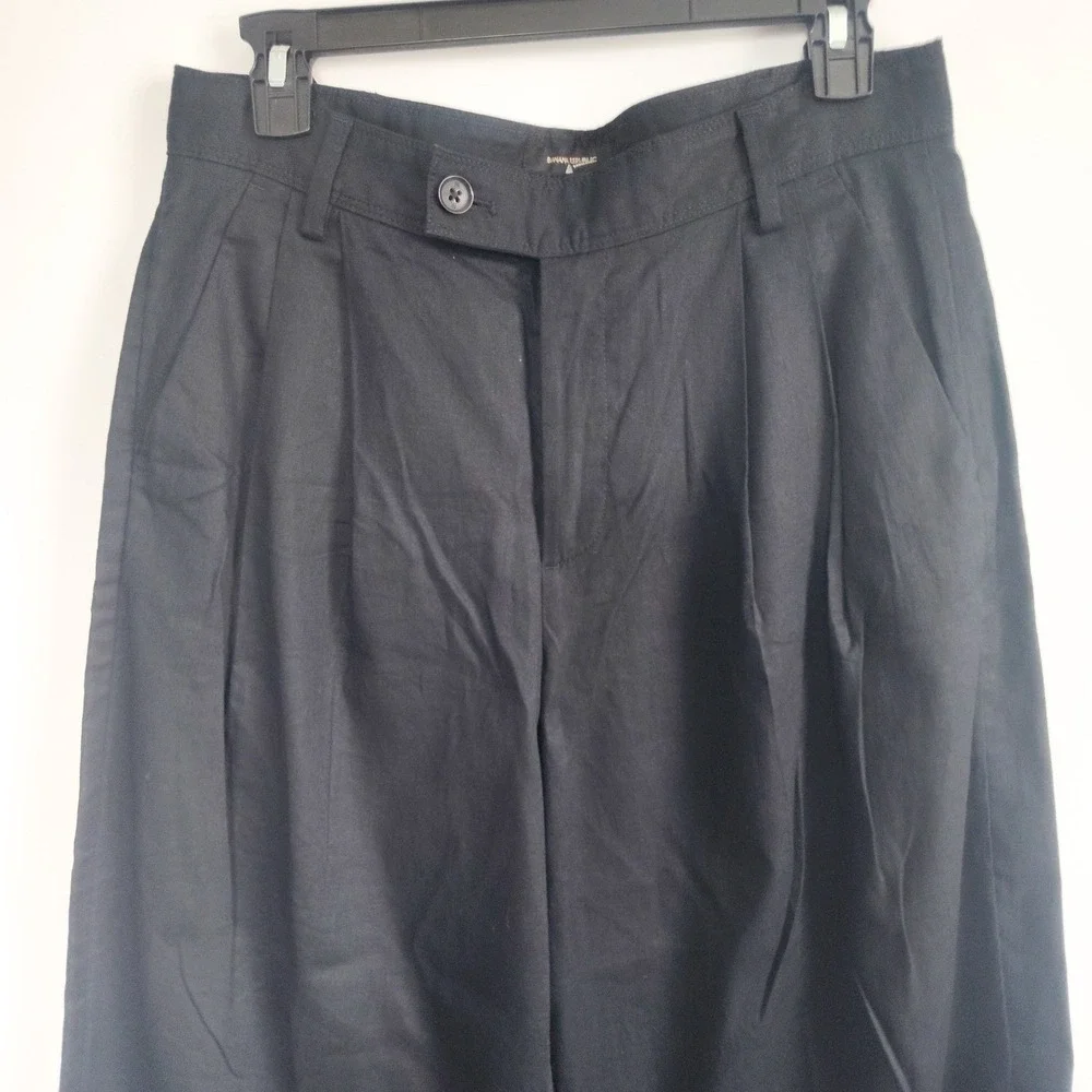 New Banana Republic Trouser Pants 10 Petite Linen Blend Wide Leg Pleated Black